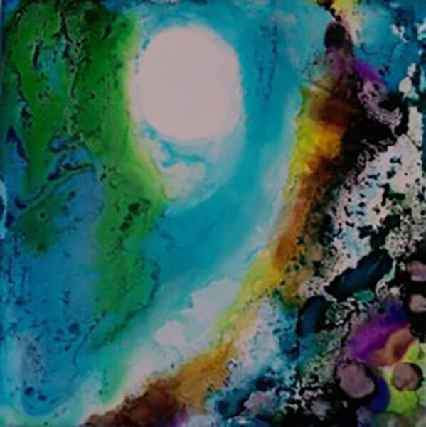 Alcohol ink tile by Shary Weckworth. [Photo by Shary Weckwerth}